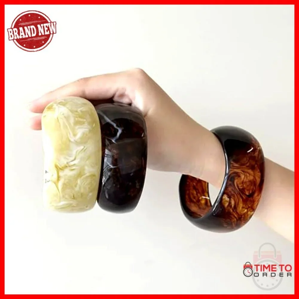 Chunky Resin Bangle Bracelet Set, Stackable Wide Bangles for Women